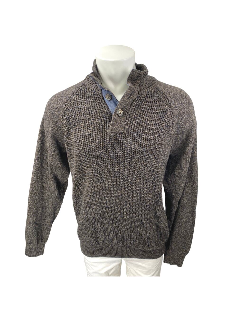 Vintage Weatherproof Men's Gray Long Sleeve Waffle Knit Henley Sweater Top XL